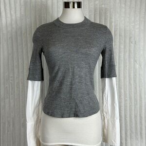 Veronica Beard Roscoe Mixed Media Gray Sweater With faux Cuff Sleeve sz small